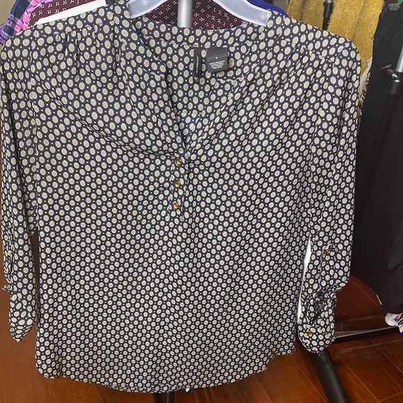 Navy & Gold Print Blouse - Picture 1 of 3